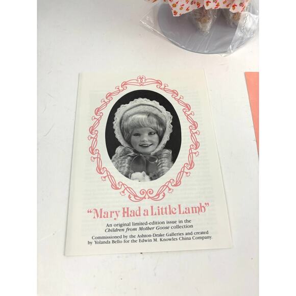 VTG Ashton Drake From Mother Goose Mary Had A Little Lamb Porcelain Doll Limited - Picture 14 of 16